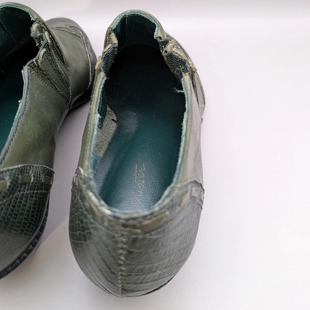 Vintage Nine West Sage Green Leather Lizard Print Western Booties Size 6.5